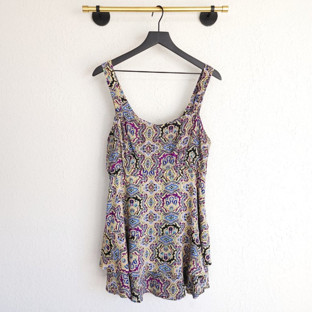 Free People 10 Sleeveless Gathered Sweetheart Neck Paisley in Tiers Mini Dress